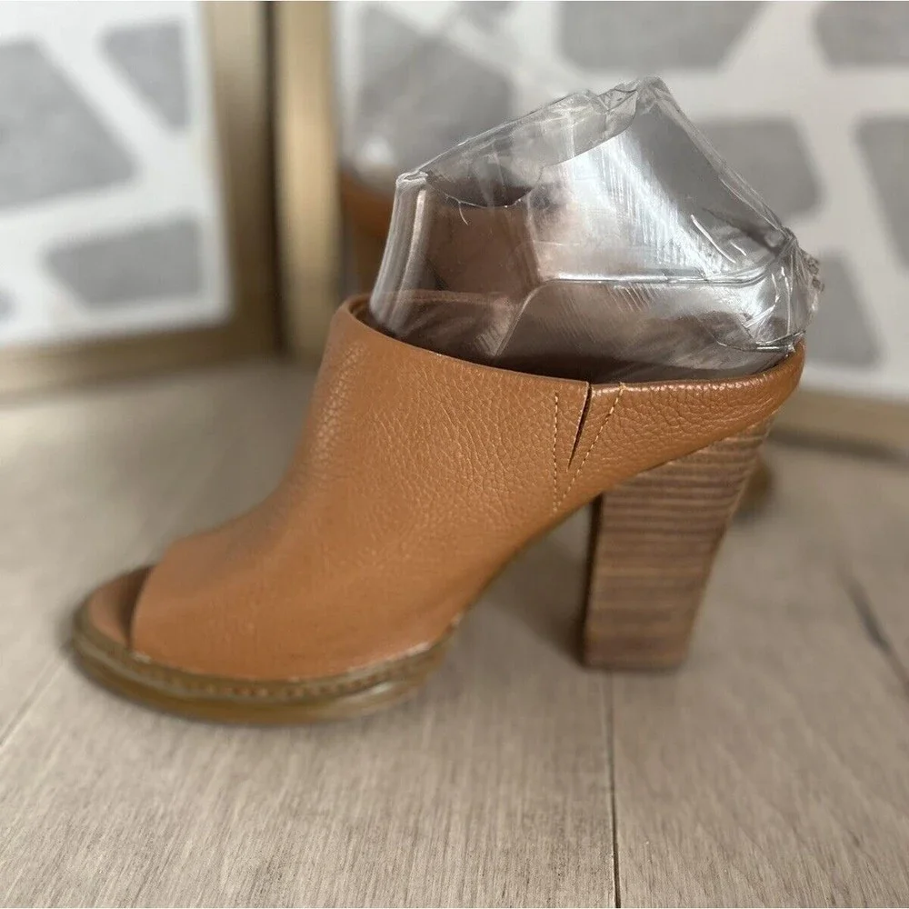 Nine West Lucky One Leather Women Heel Sandals Mules 7.5 M Slip On